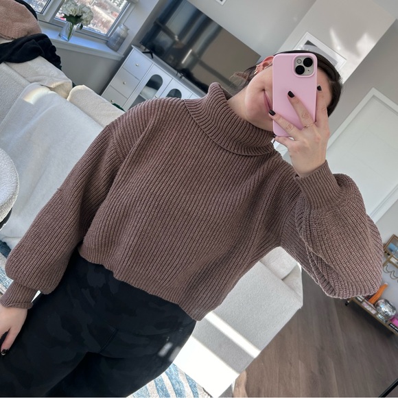 Princess Polly | Cropped Turtleneck Sweater | Brown - Picture 3 of 7